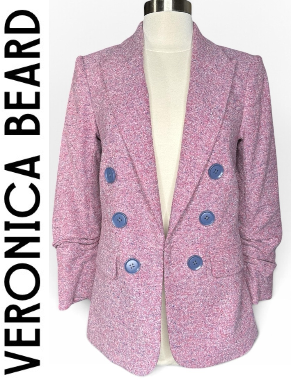 VERONICA BEARD Beacon Dickey Blazer Jacket Custom Buttons Pink Purple wool tweed
